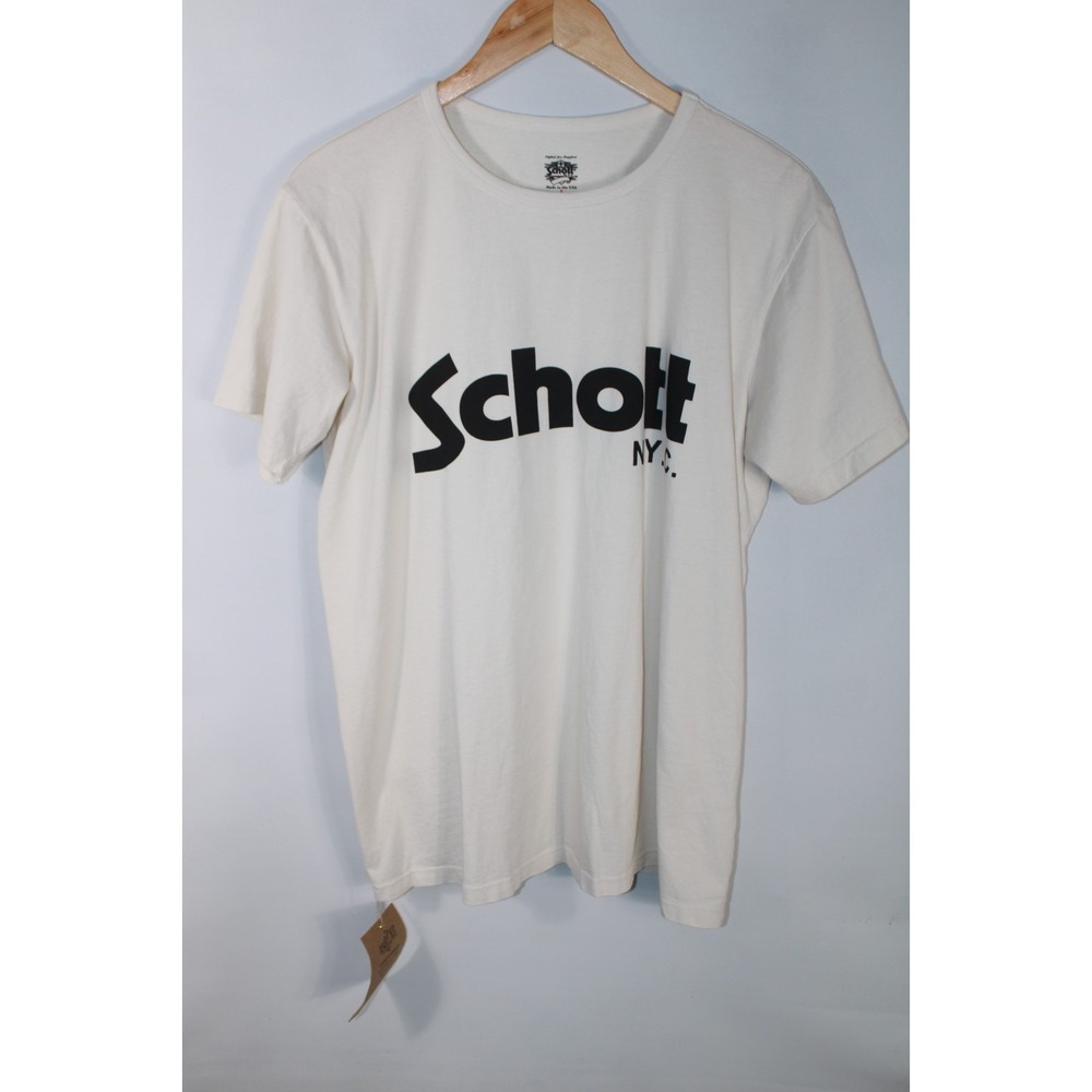 NWT Schott NYC Men's Large Beige Black Short Sleeve Round Neck T-Shirt
